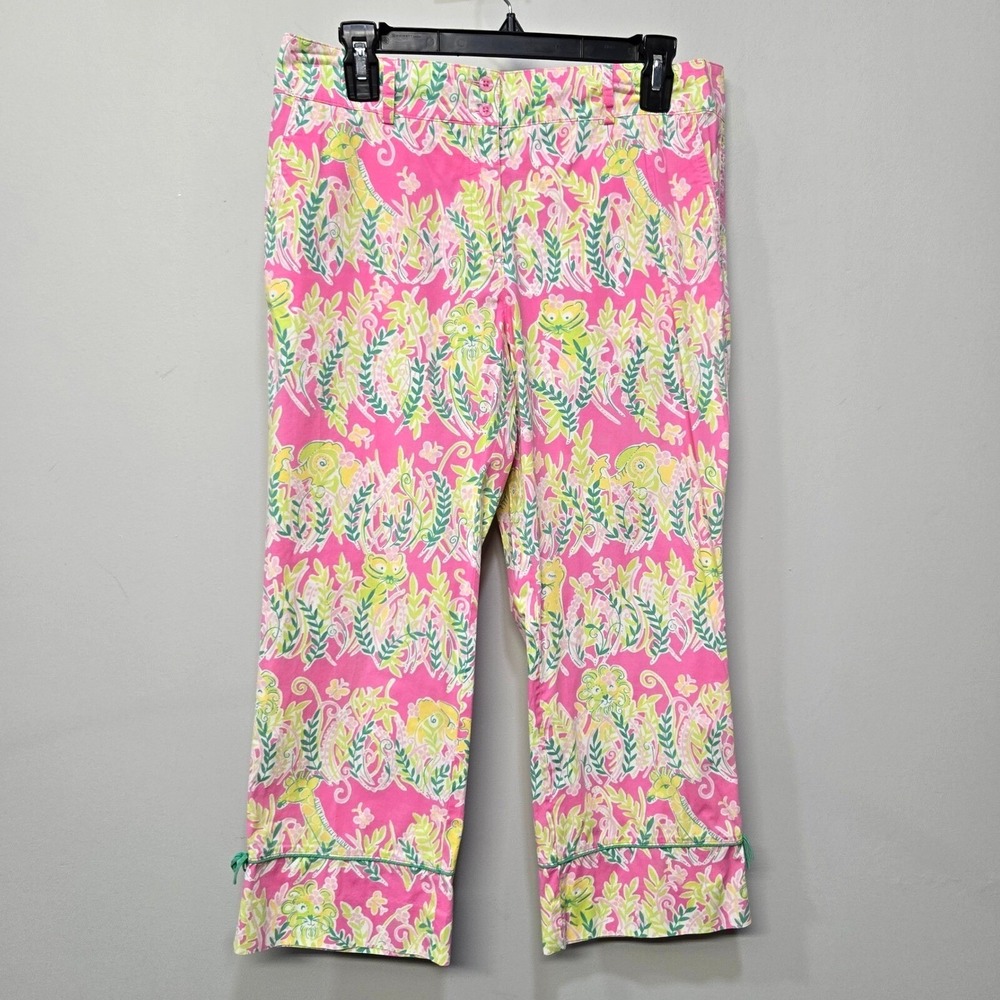 Lilly Pulitzer Capri Pants Womens 8 Pink Green Tropical Jungle Resort Preppy Y2K